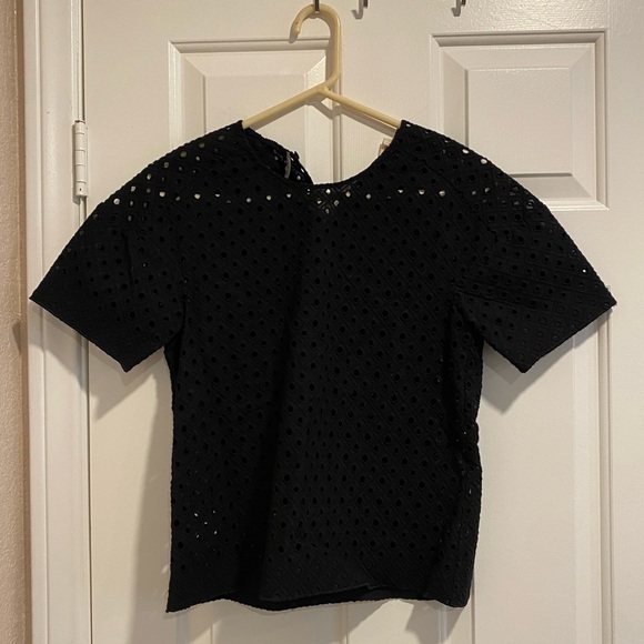 Rebecca Taylor Black Short Sleeve Eyelet Cropped Blouse Top Size 6 NWT - Picture 3 of 15